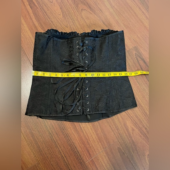 Black ruffle side zip Corset Sz L brocade fabric goth Halloween - Picture 8 of 10